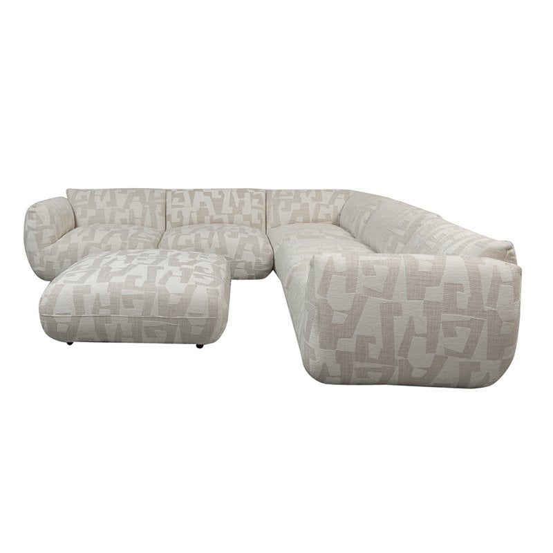 Bank Amsterdam 6 Seater Corner Sofa + Ottoman Sofa White Glyphs