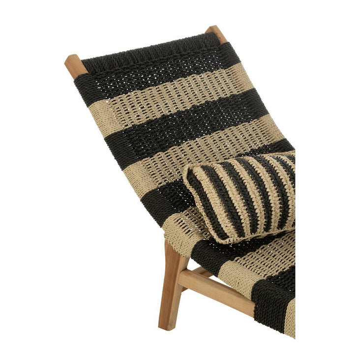 J-Line Lounger Cushion Stripes Woven Teak Black Natural 