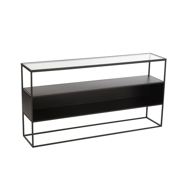 J-Line Console Vierkant Metaal Glas Zwart