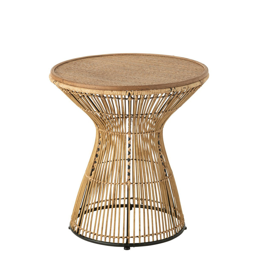 J-Line Side Table Round Grooves Rattan Natural