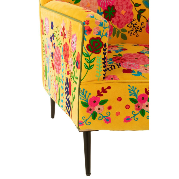 J-Line Armchair Flowers Embroidery Velvet Yellow