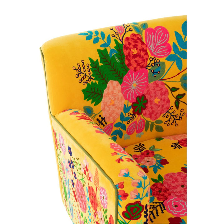 J-Line Armchair Flowers Embroidery Velvet Yellow