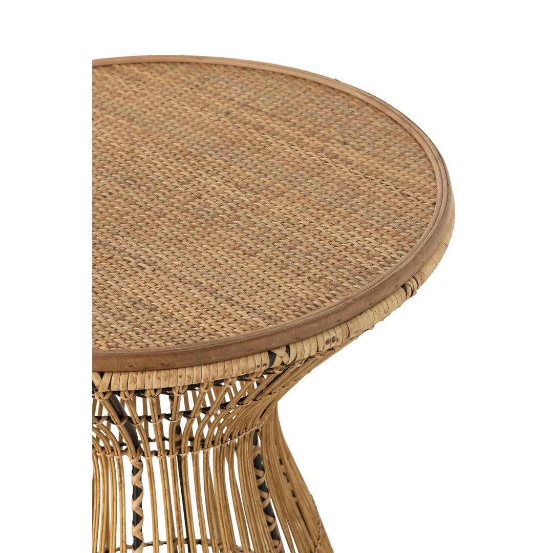 J-Line Side Table Round Grooves Rattan Natural