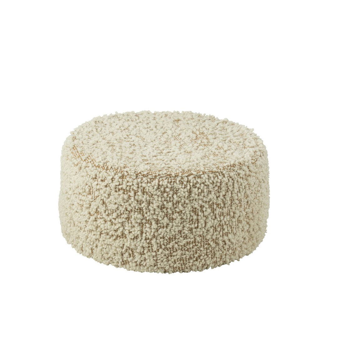 J-Line Poef Rond Bouclé Camel Crème