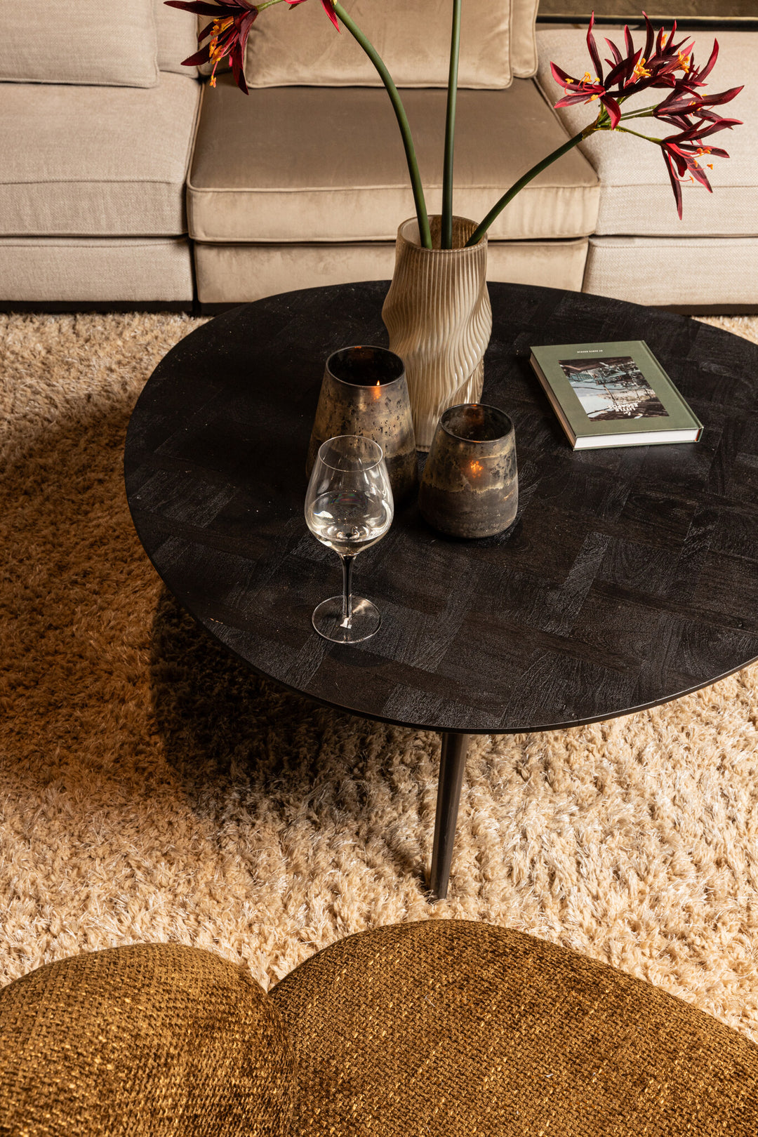 PTMD Coffee Table Fieron Acacia Wood Round Black