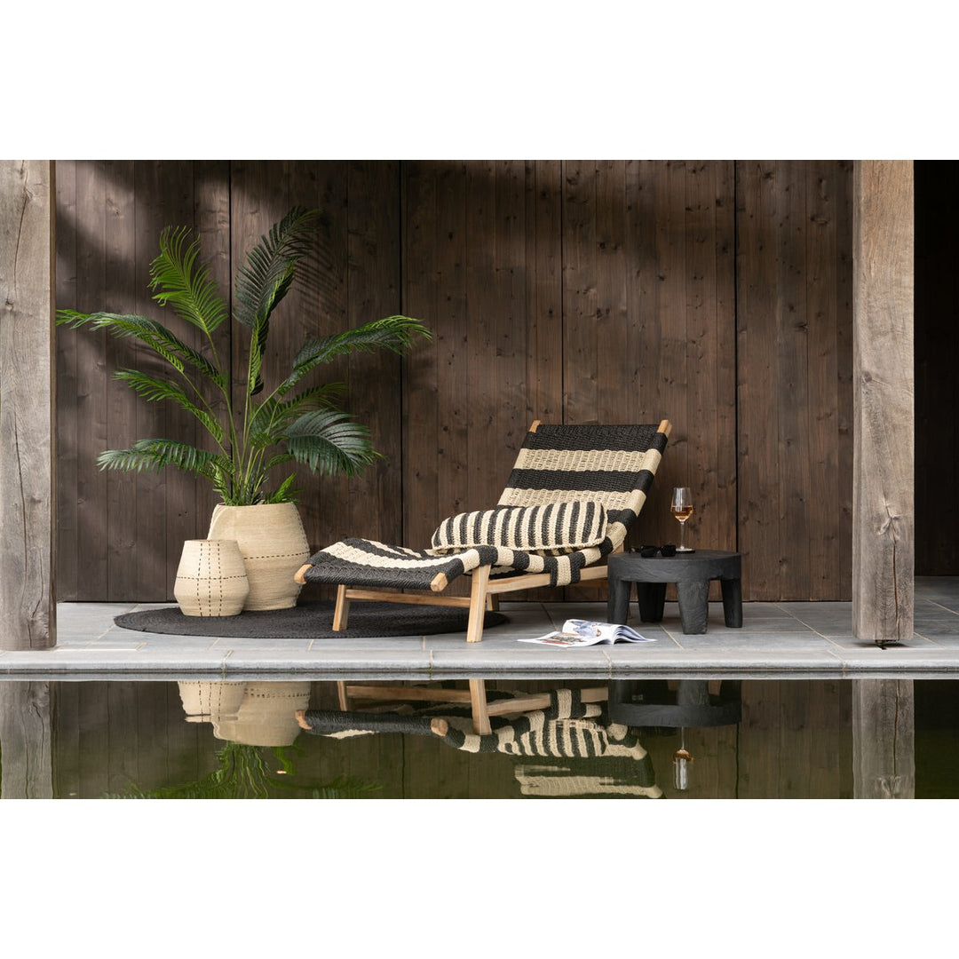 J-Line Lounger Cushion Stripes Woven Teak Black Natural 