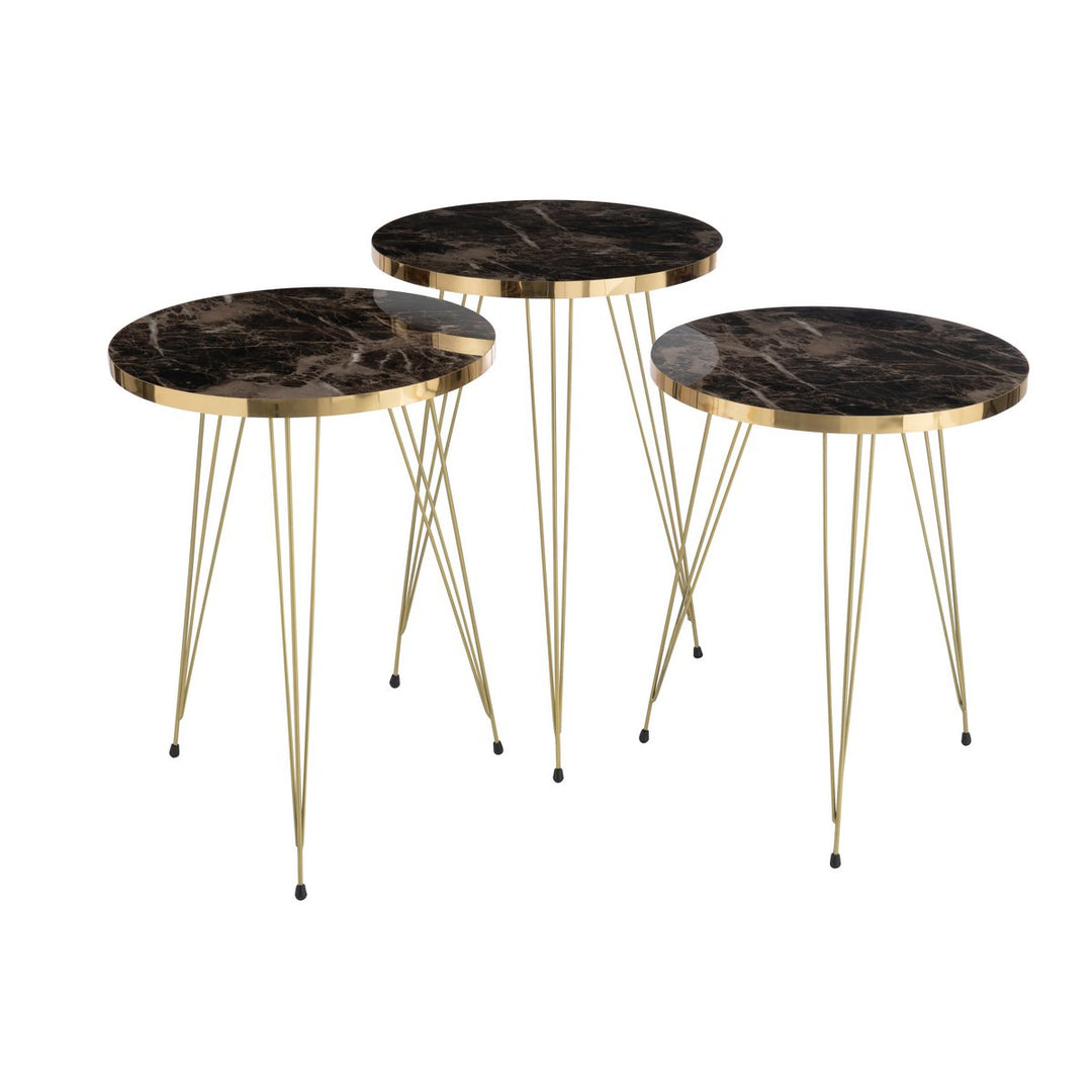 J-Line Side tables Metal Marble Gold/black set of 3