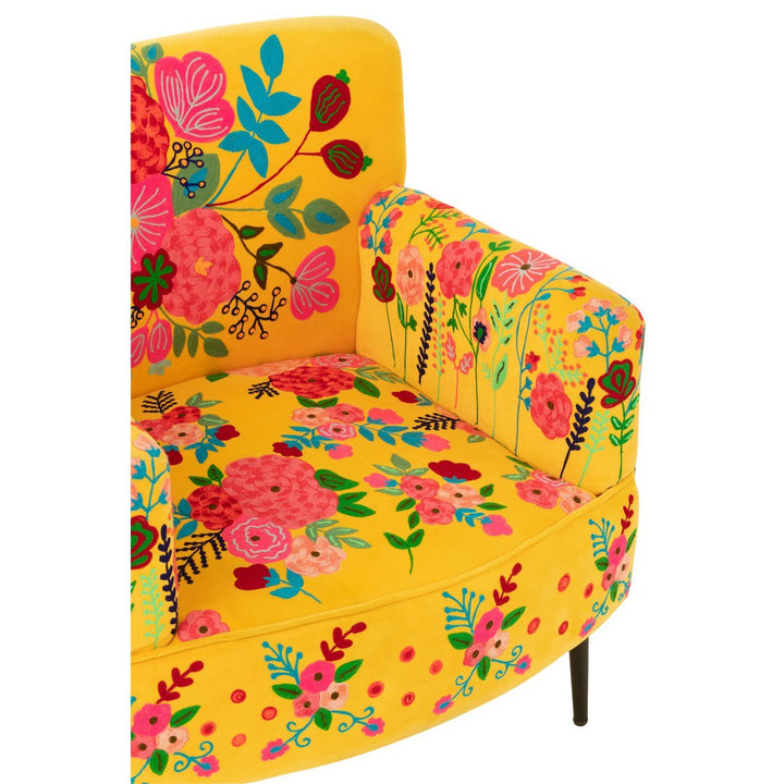 J-Line Armchair Flowers Embroidery Velvet Yellow