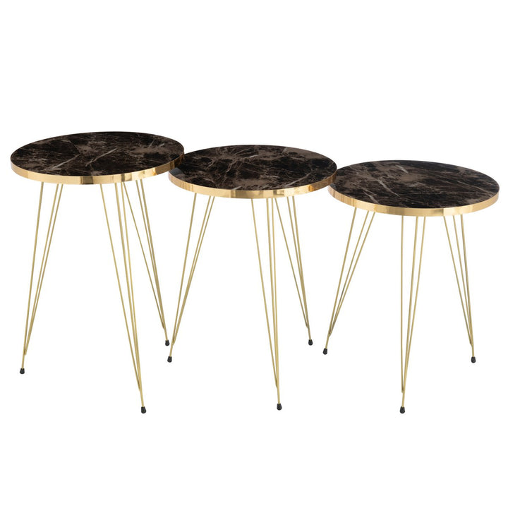 J-Line Side tables Metal Marble Gold/black set of 3