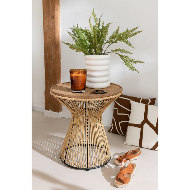 J-Line Side Table Round Grooves Rattan Natural