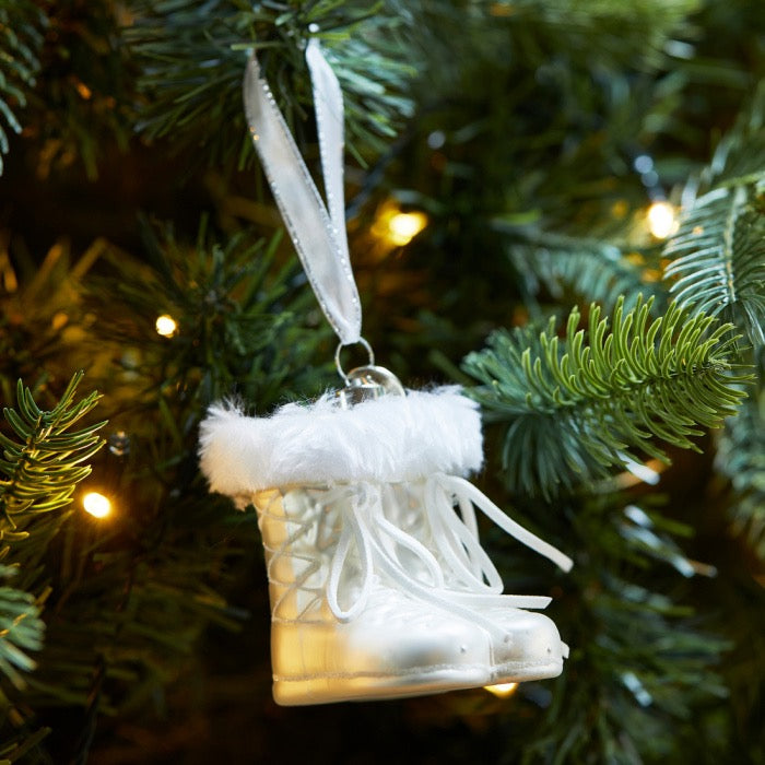 Ornament Sparkly Snowboots Wit (set van 5)