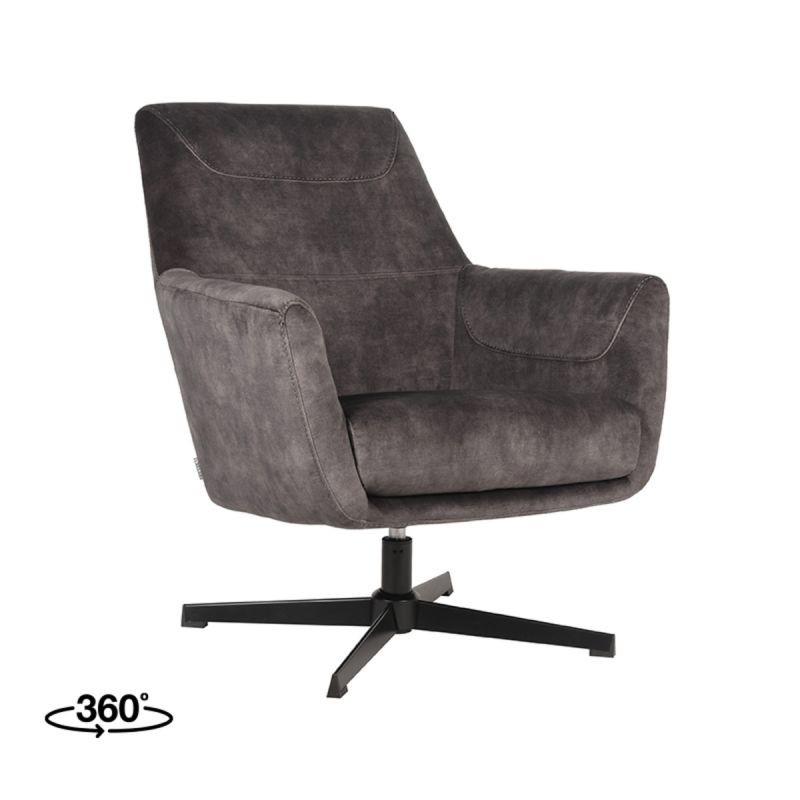 LABEL51 Fauteuil Toby Antraciet Velours