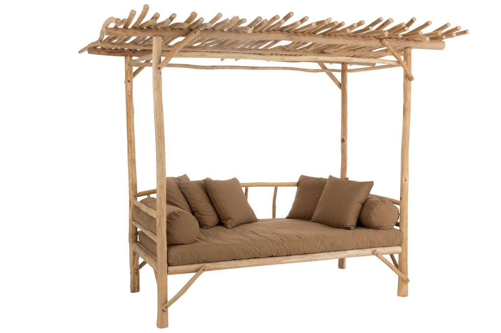 J-Line Bed Loveseat Met Kussens Teakhout Naturel Bruin