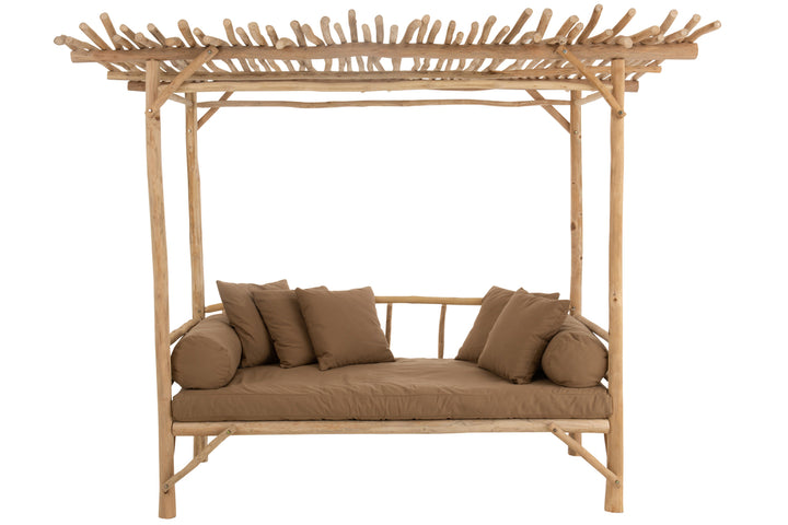 J-Line Bed Loveseat Met Kussens Teakhout Naturel Bruin