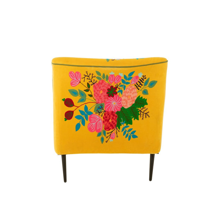 J-Line Armchair Flowers Embroidery Velvet Yellow