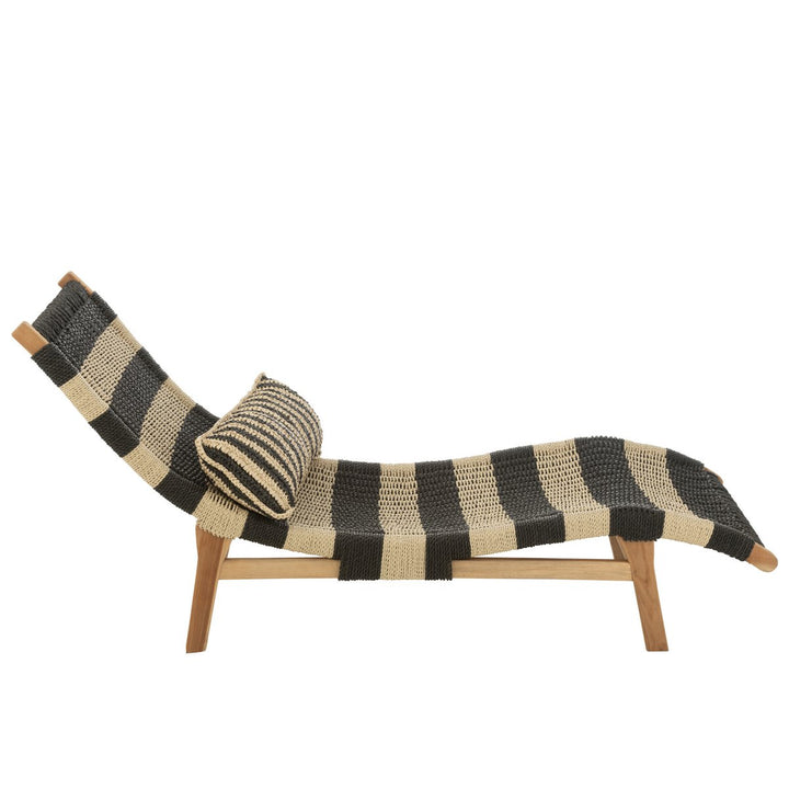 J-Line Lounger Cushion Stripes Woven Teak Black Natural 