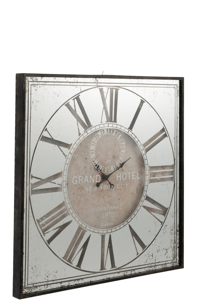 J-Line Clock Square Hotel Mirror Gray