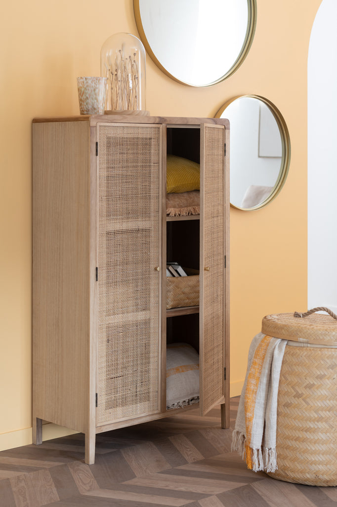 J-Line Cabinet 2 Doors Wood Rattan Natural