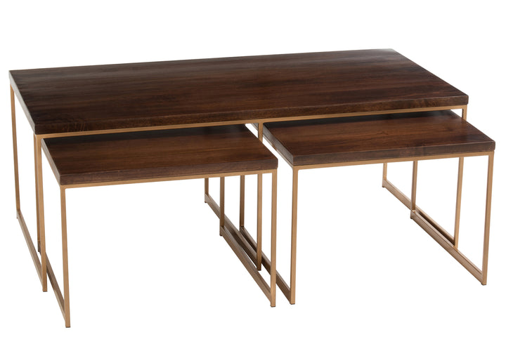 J-Line Couchtisch Rafi 3-teilig Mangoholz Gold Dunkelbraun