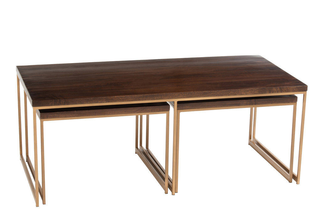 J-Line Couchtisch Rafi 3-teilig Mangoholz Gold Dunkelbraun