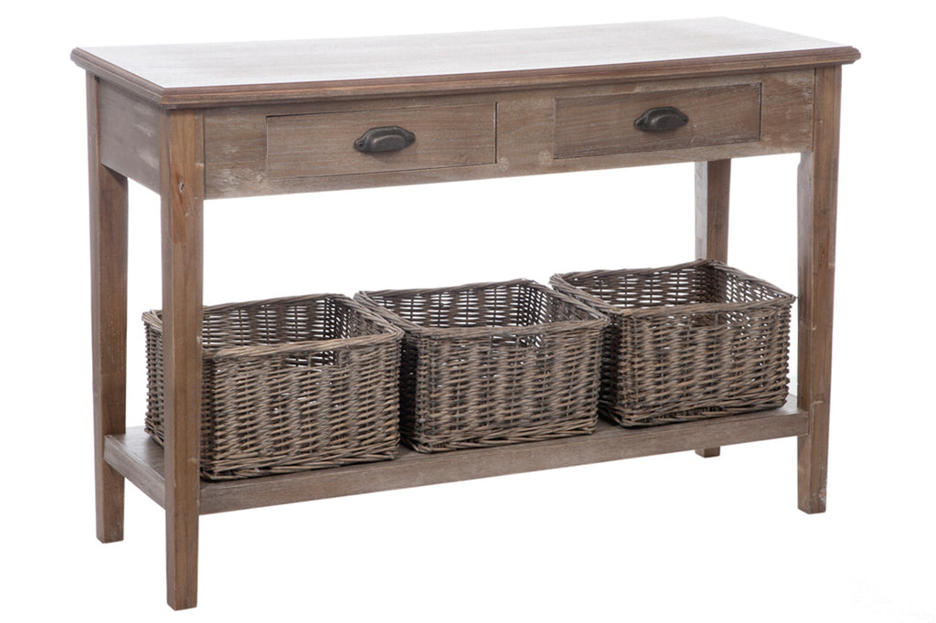 J-Line Console 2 drawers 3 baskets Wd Grey