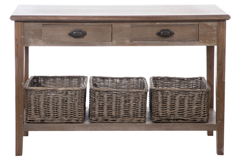 J-Line Console 2 drawers 3 baskets Wd Grey