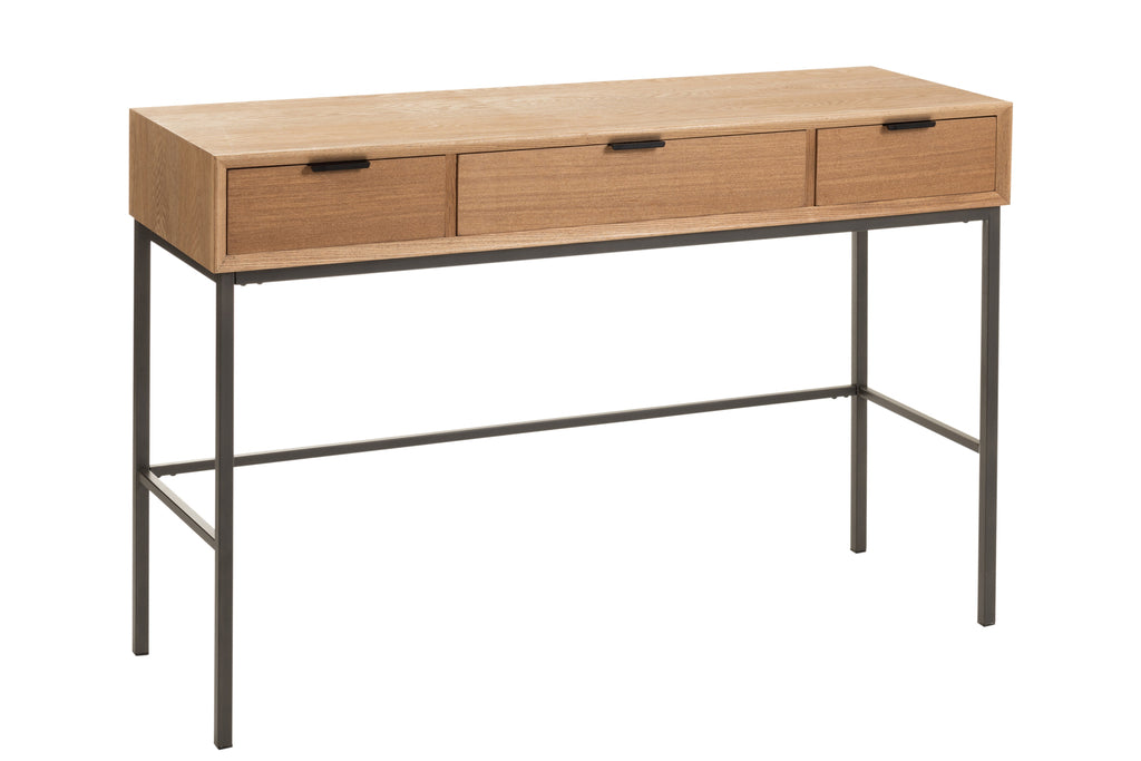 J-Line Console 3 Drawers Wood Metal Natural