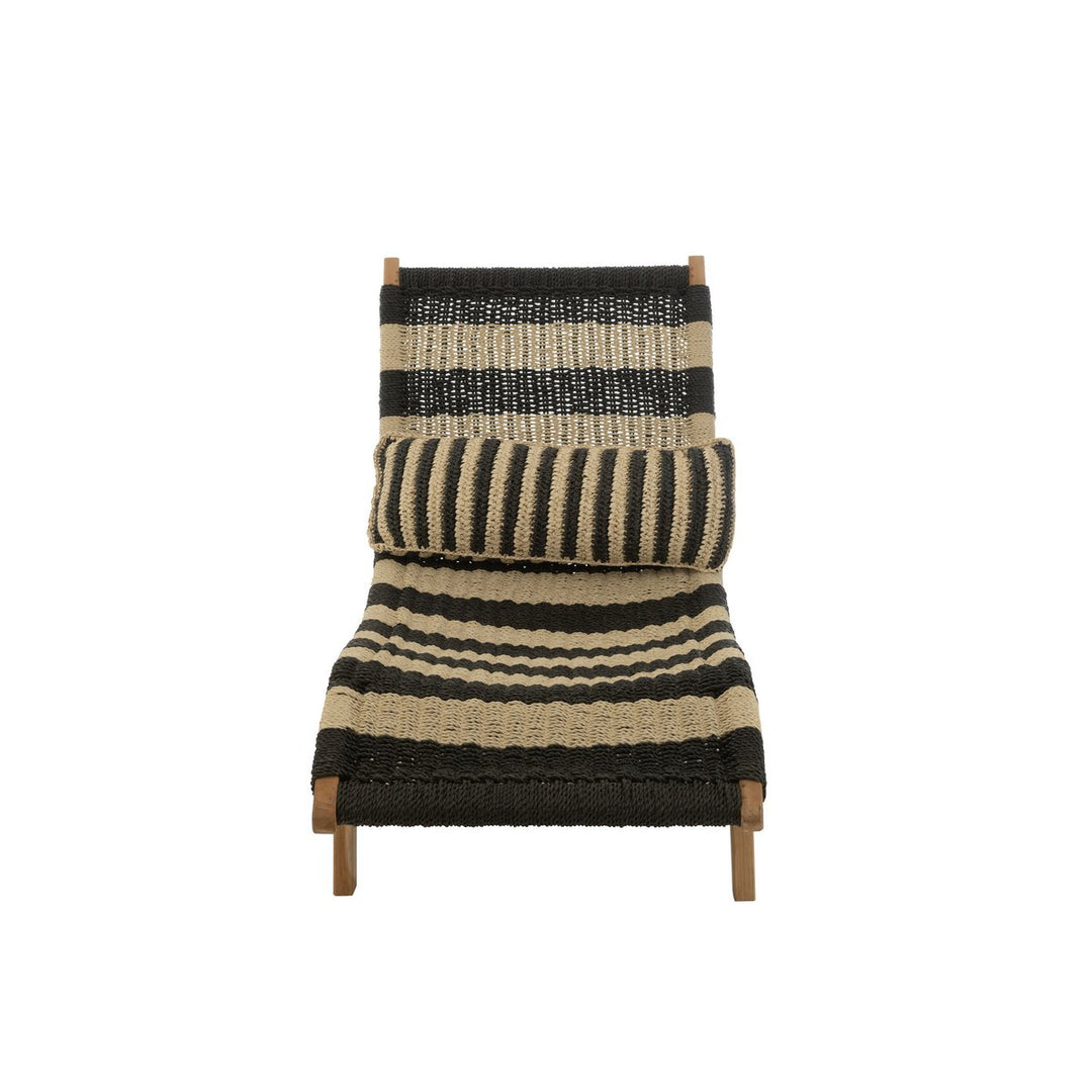 J-Line Lounger Cushion Stripes Woven Teak Black Natural 