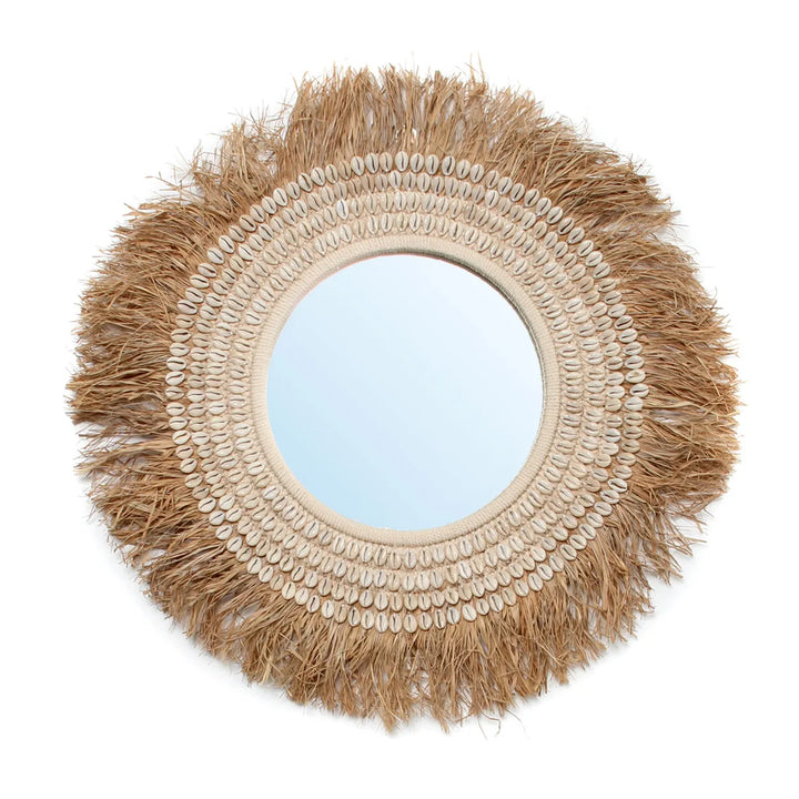 The Raffia Cowrie Mirror - Natural White