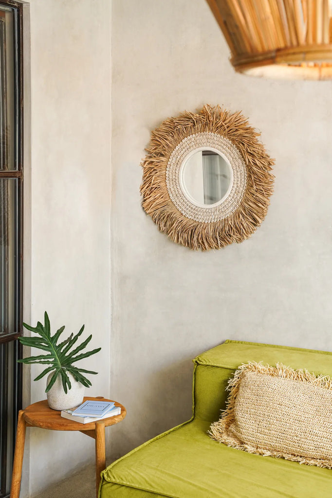 The Raffia Cowrie Mirror - Natural White