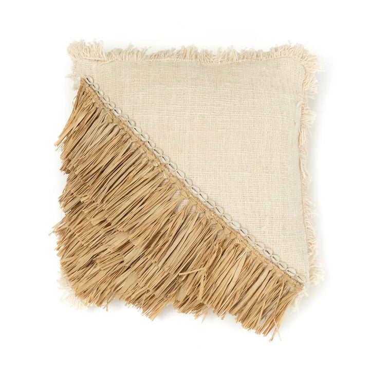 De Raffia Katoenen Kussenovertrek Naturel Wit - 60x60