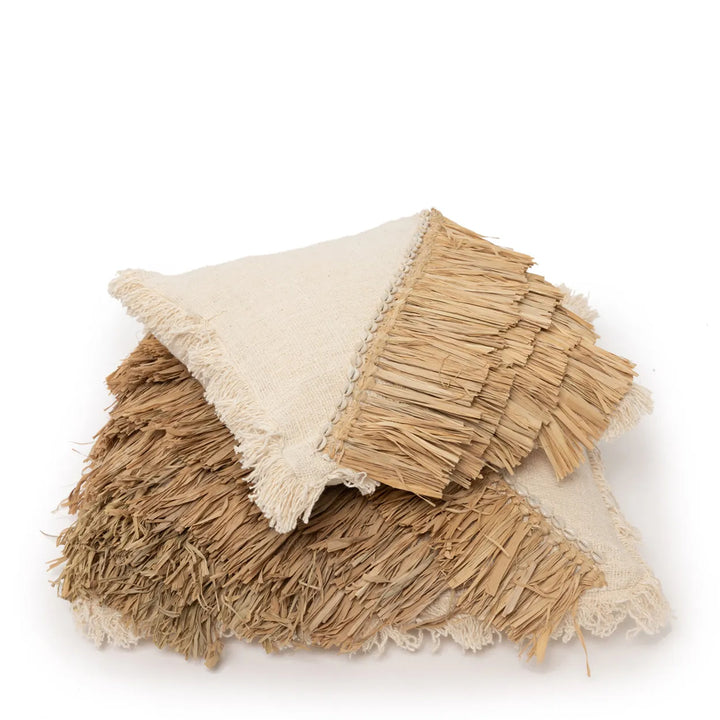 De Raffia Katoenen Kussenovertrek Naturel Wit - 60x60