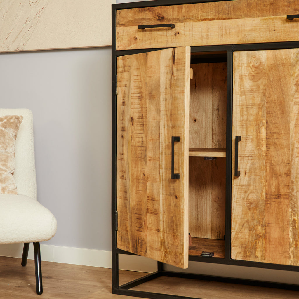 Kabinet kast Denver | Mangohout en staal | 100 cm