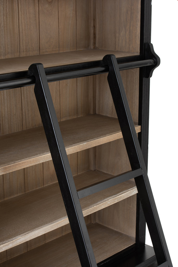 J-Line Bibliotheekkast Boekenkast + Ladder Hout Zwart Naturel