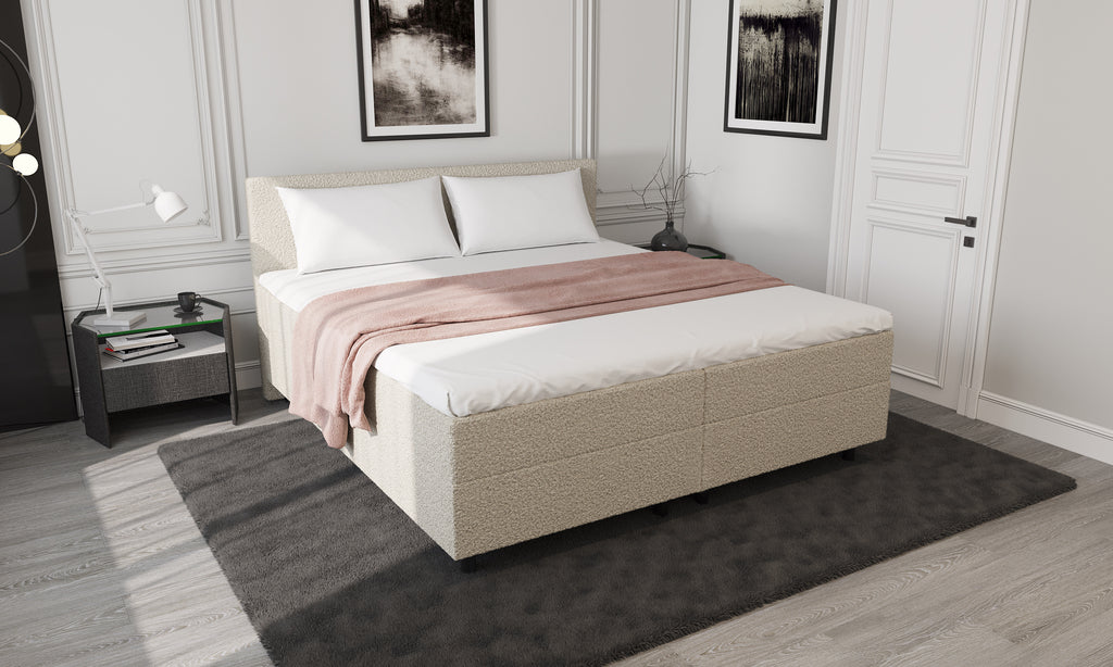 Mörgenn Aufbewahrung Boxspring Bouclé Beige 160x200