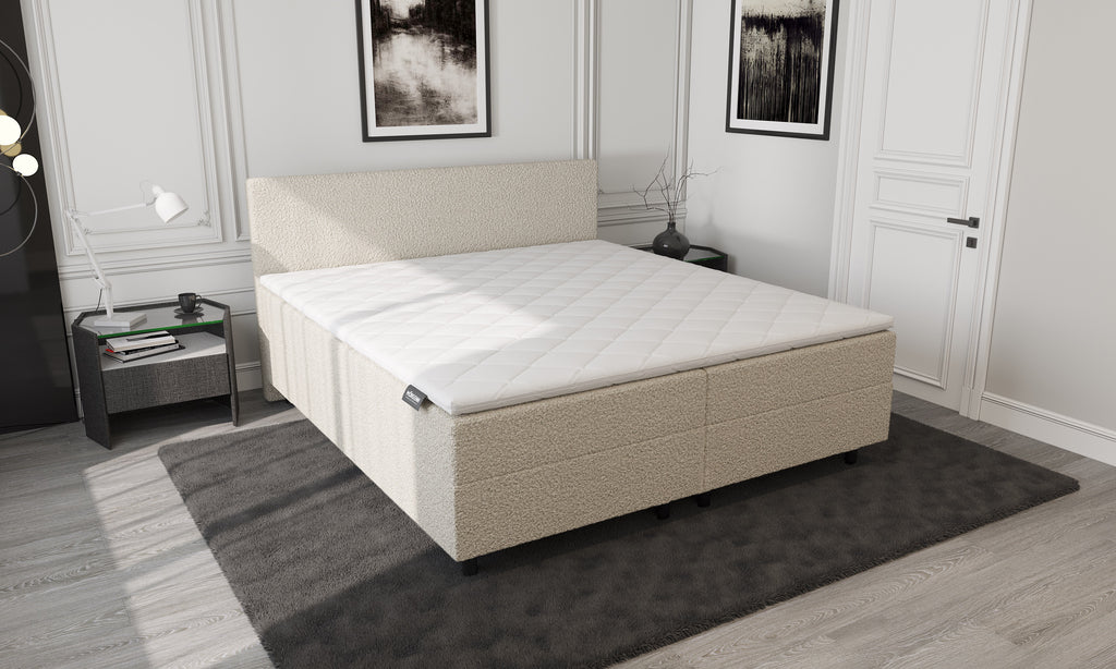 Mörgenn Aufbewahrung Boxspring Bouclé Beige 180x210