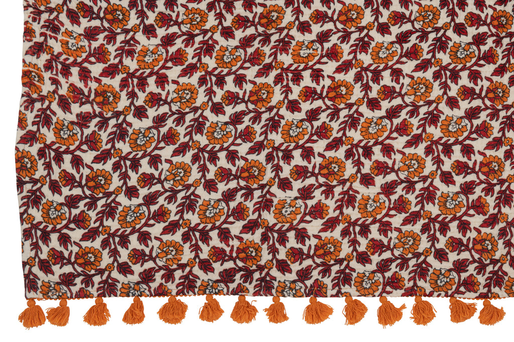 J-Line Plaid Strand Mat Bloemen Katoen Oranje