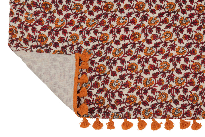 J-Line Plaid Strand Mat Bloemen Katoen Oranje