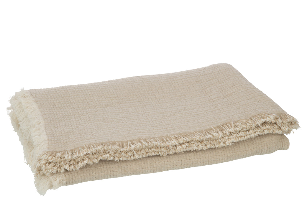 Plaid Geruite Franjes Katoenen Mousseline Beige