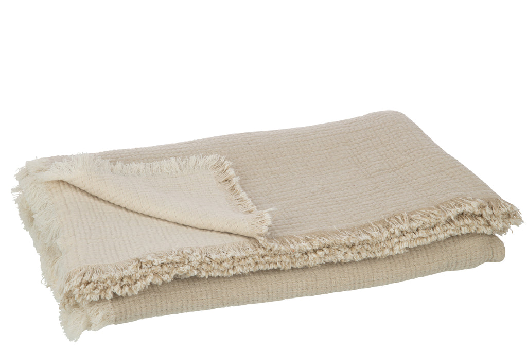 Plaid Geruite Franjes Katoenen Mousseline Beige