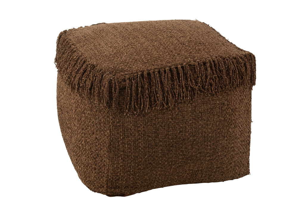 J-Line Pouf Square Woven Fransen Viskose Dunkelbraun