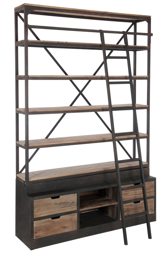 J-Line Rek+Ladder 4 Planken Hout/Metaal Naturel/Bruin