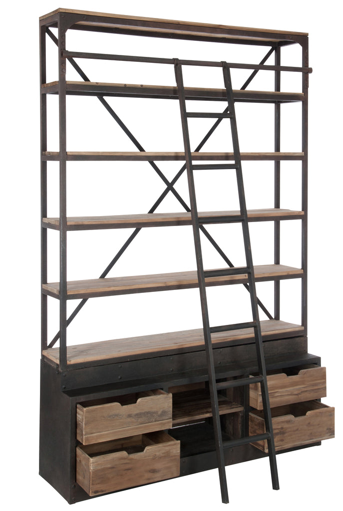 J-Line Rek+Ladder 4 Planken Hout/Metaal Naturel/Bruin