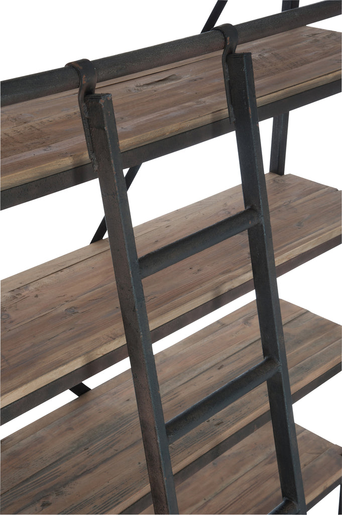 J-Line Rek+Ladder 4 Planken Hout/Metaal Naturel/Bruin