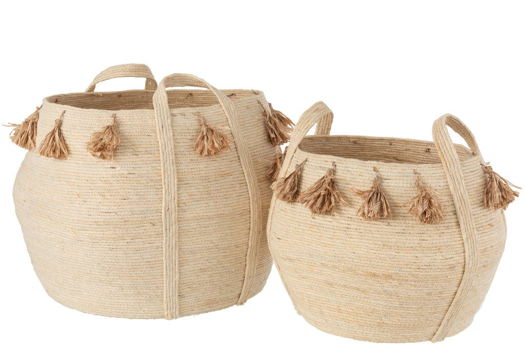 J-Line Baskets Ball Tassels Corn Light Brown/Natural Set of 2