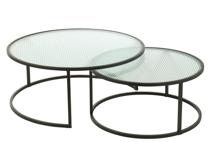 J-Line 2er-Set Couchtisch, rund, Metall, Glas, Schwarz