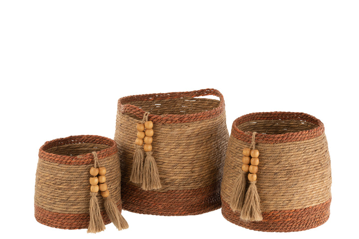 J-Line 3 Baskets Round Pearl Natural/Brown