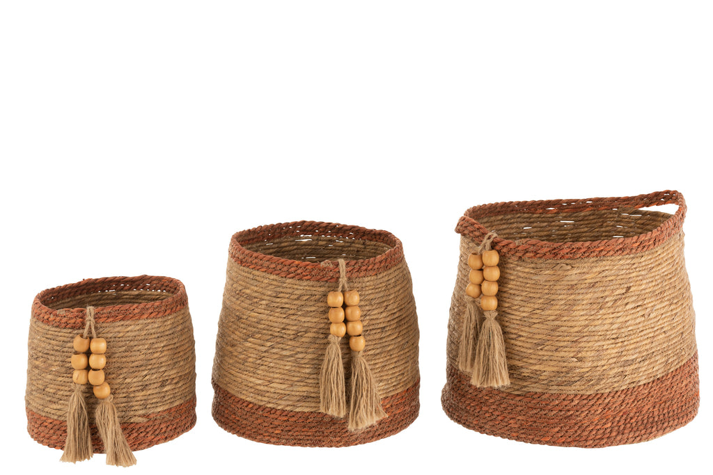 J-Line 3 Baskets Round Pearl Natural/Brown