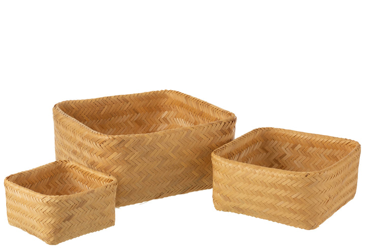 J-Line 3 baskets Square Bamboo Natural