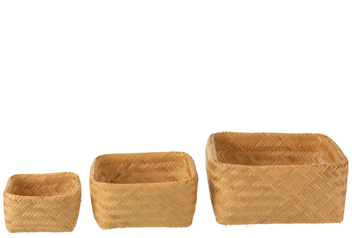 J-Line 3 baskets Square Bamboo Natural